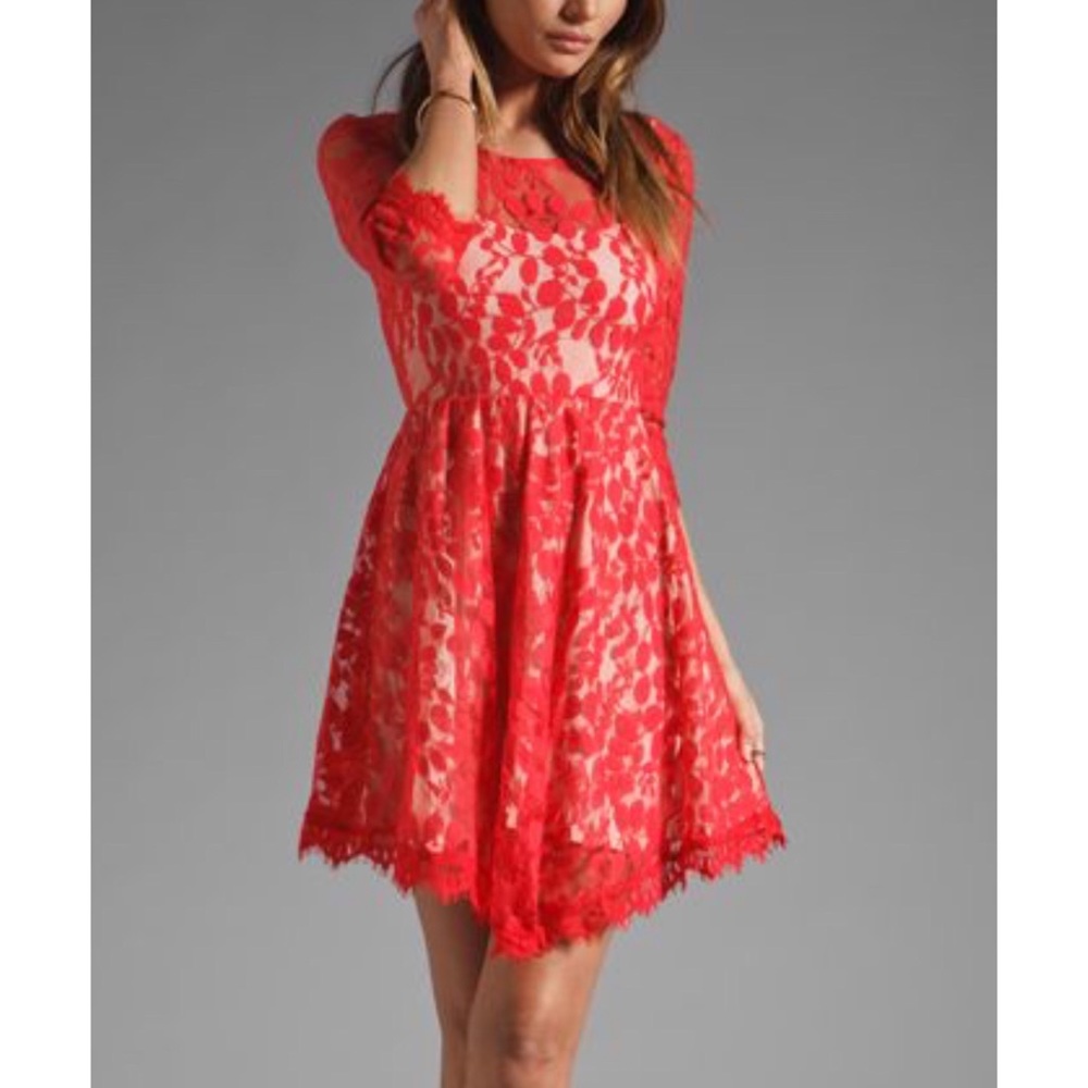 Free People red lace overlay boho dress Bohemian dress Fancy dress